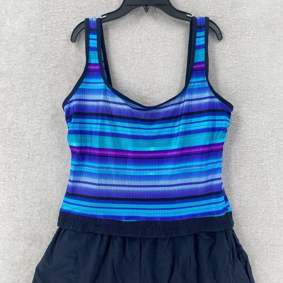 Orvis Swimsuit Womens 18L One Piece Blue Purple Shorts Tank Ribbed Modest - Picture 4 of 14